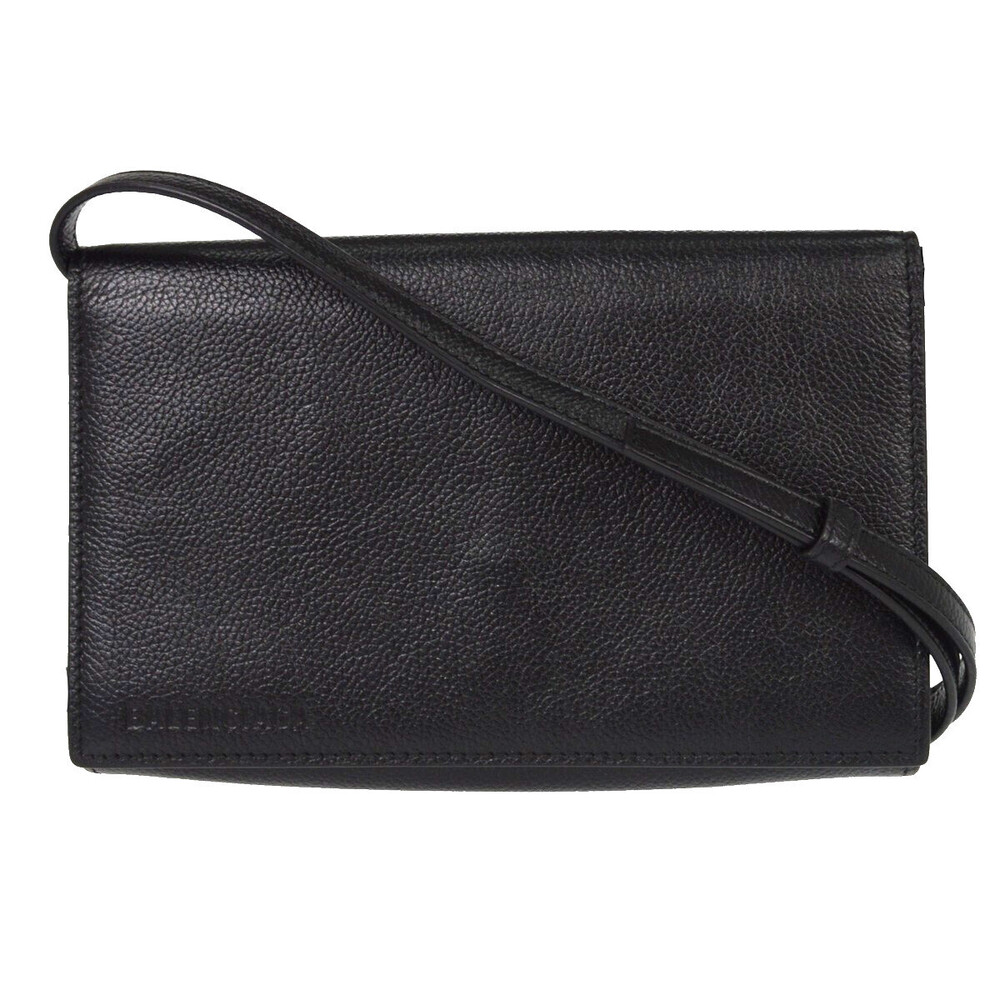 Balenciaga Logo Wallet with Strap Embossed Leather